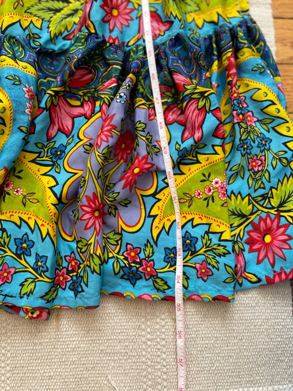 Antica Sartoria Floral Smocked Beaded Long Dress O/S Ruffle Colorful Italy Euro - Picture 9 of 9